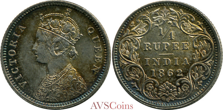 India British 1/4 Rupee 1862