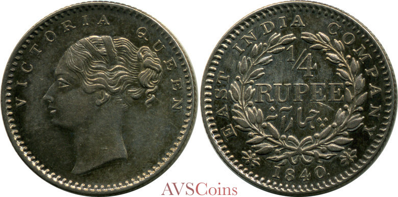 India British 1/4 rupee 1840