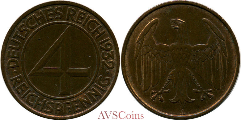Weimar Republic 4 Reichspfennig 1932