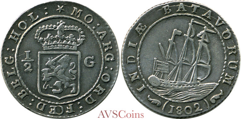 Netherlands East India 1/2 Gulden 1802