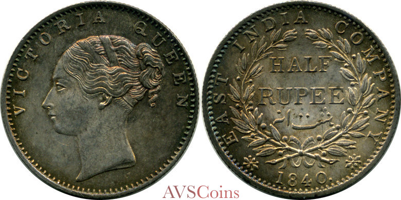 India British 1/2 Rupee 1840